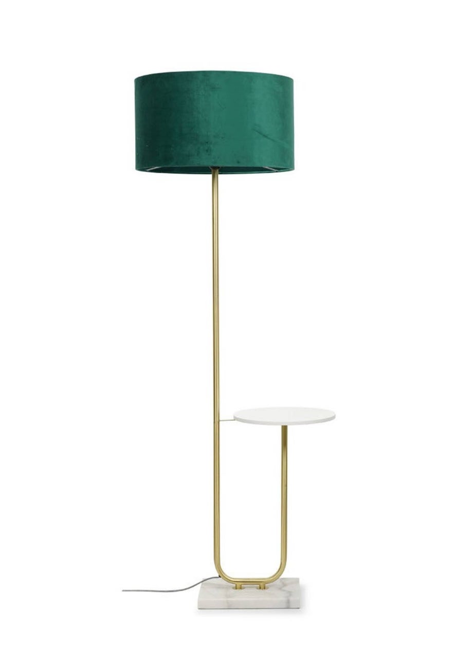 ValueLights Tavel Brushed Gold Floor Lamp with Green Velvet Shade
