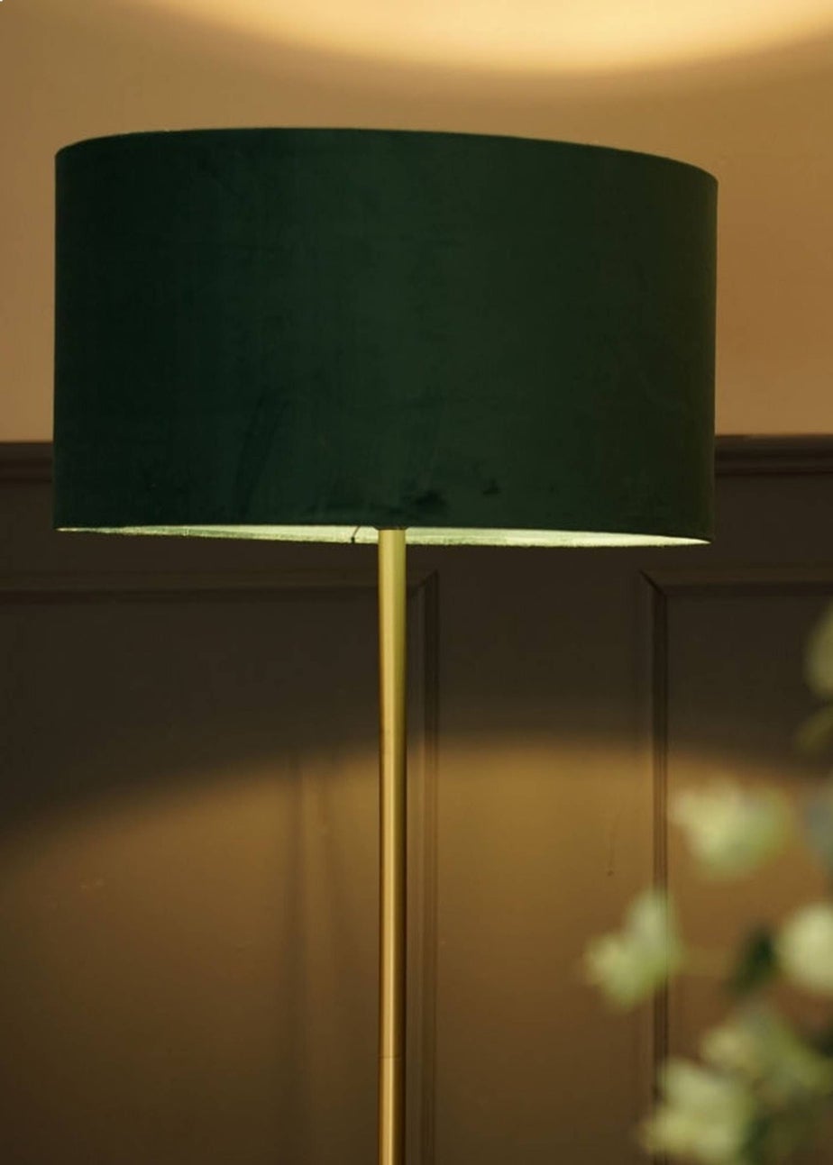 ValueLights Tavel Brushed Gold Floor Lamp with Green Velvet Shade