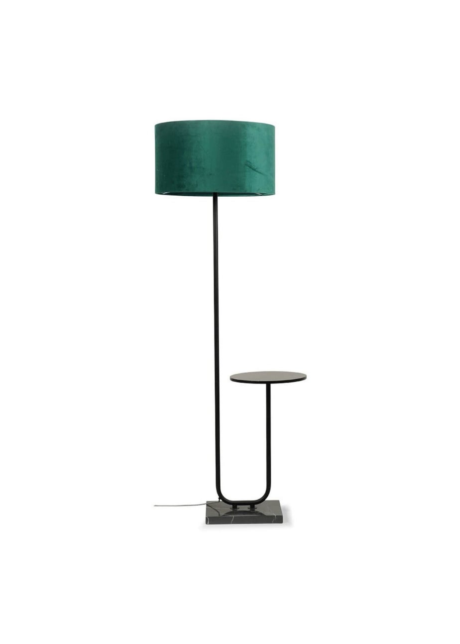 ValueLights Tavel Brushed Matt Black Floor Lamp with Green Velvet Shade
