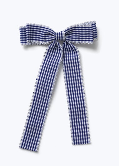 Girls Navy Muse Lace Scallop Bow Clip