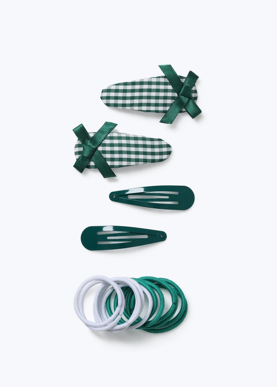 Muse Girls Green Gingham Silk Bow Hair Accessories Set