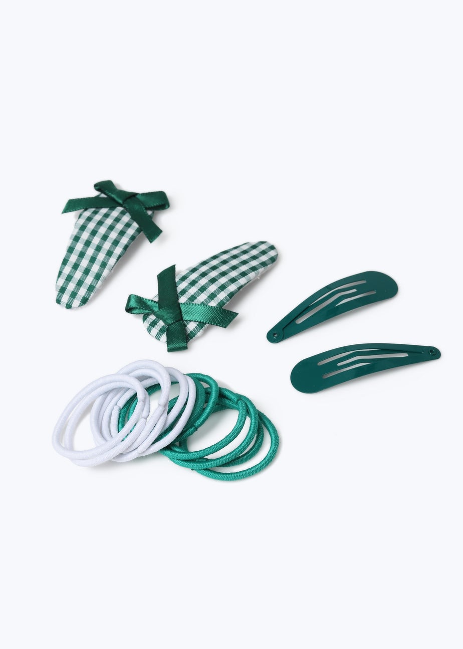 Muse Girls Green Gingham Silk Bow Hair Accessories Set