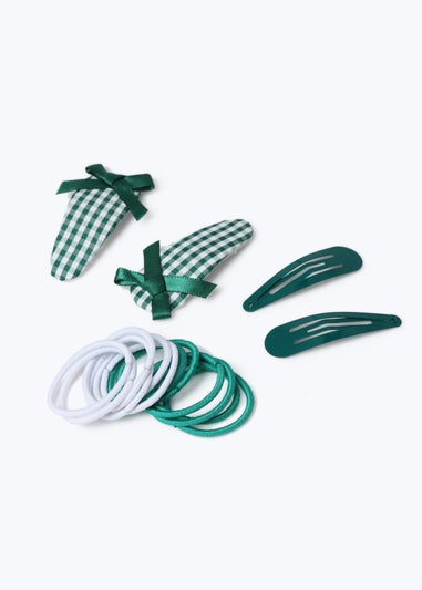 Muse Girls Green Gingham Silk Bow Hair Accessories Set