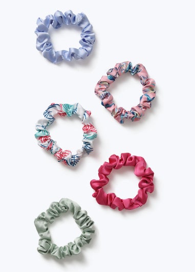 Muse 5 Pack Mini Satin Leaf Print Scrunchies
