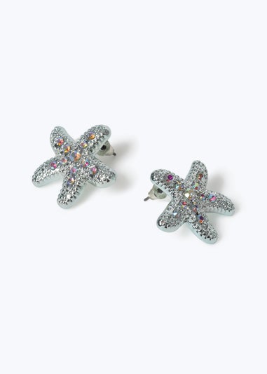 Muse Blue Rhinestone Starfish Stud Earrings