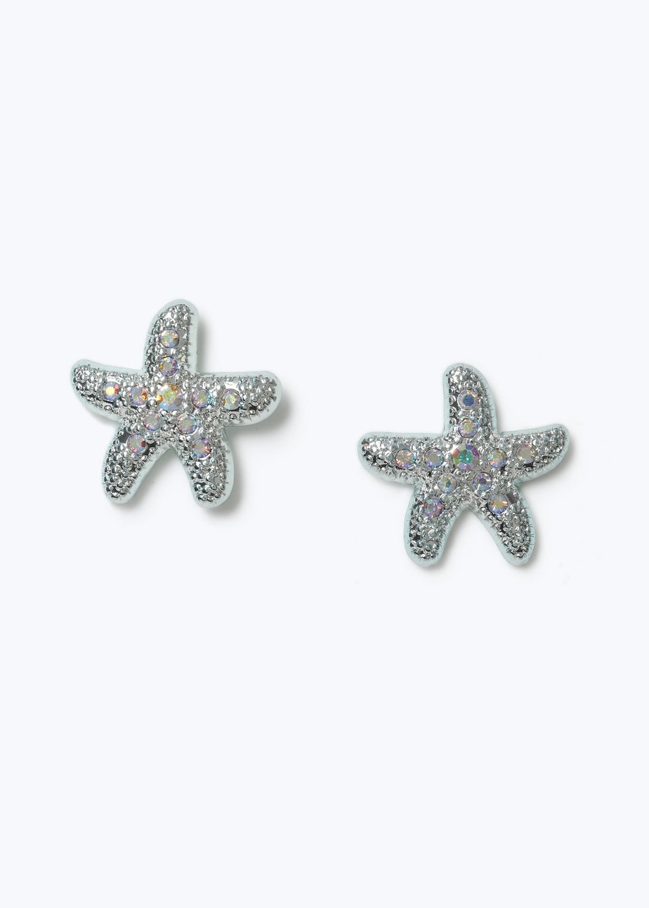 Muse Blue Rhinestone Starfish Stud Earrings