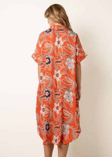 Blue Vanilla Orange Oversized Shirt Midi Dress