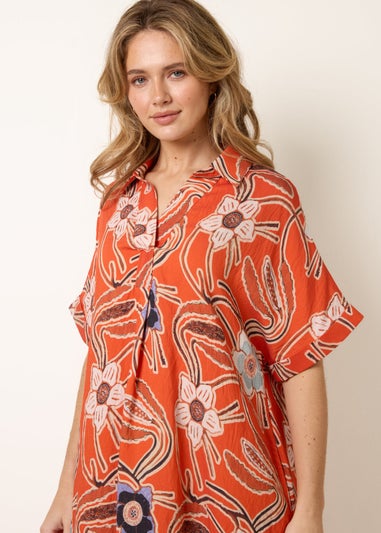 Blue Vanilla Orange Oversized Shirt Midi Dress