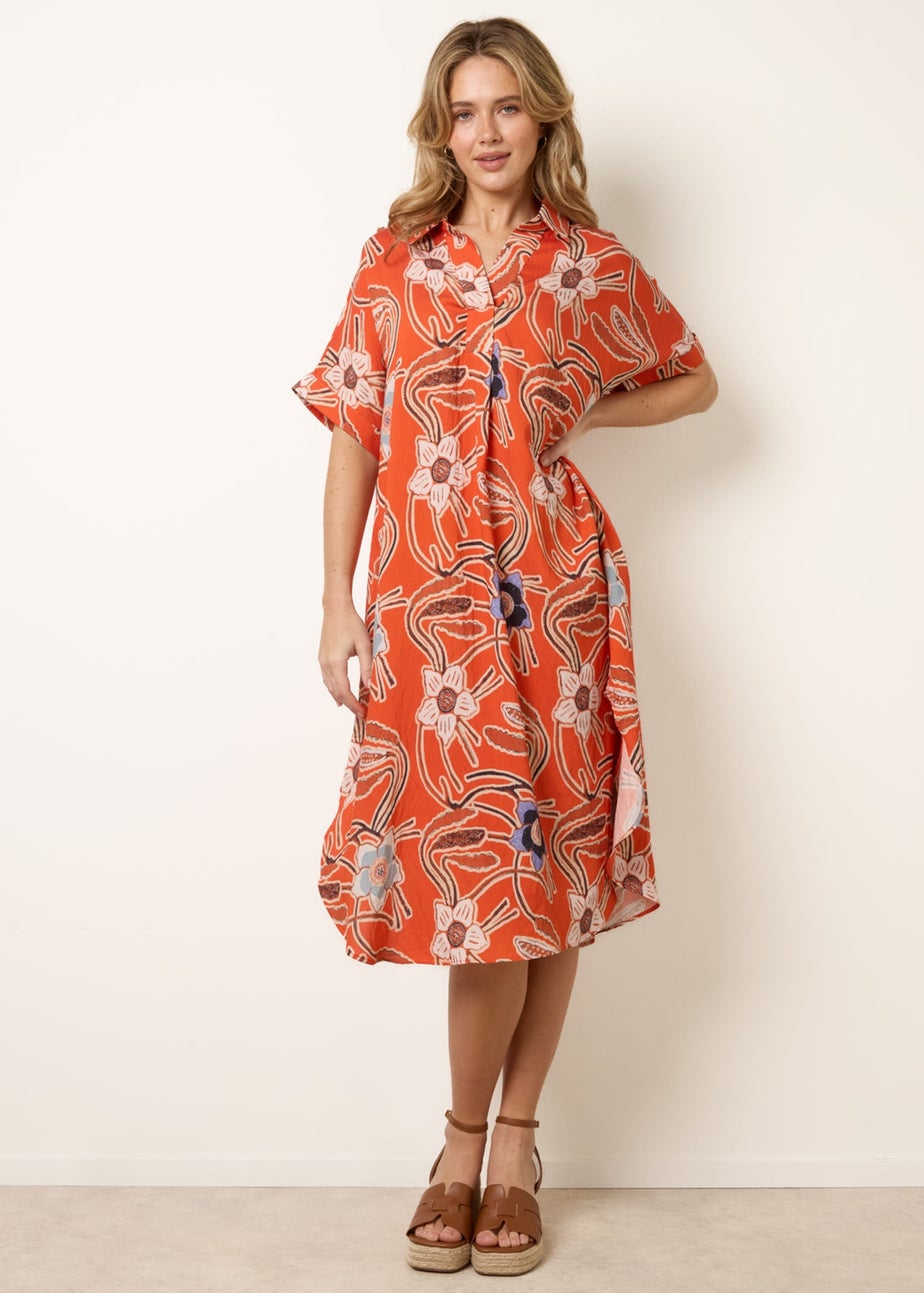 Blue Vanilla Orange Oversized Shirt Midi Dress