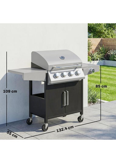 Outsunny Silver Gas BBQ Grill with Side Burner 4+1 burner