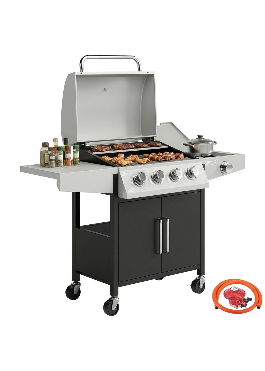 Outsunny Silver Gas BBQ Grill with Side Burner 4+1 burner