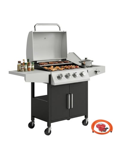 Outsunny Silver Gas BBQ Grill with Side Burner 4+1 burner