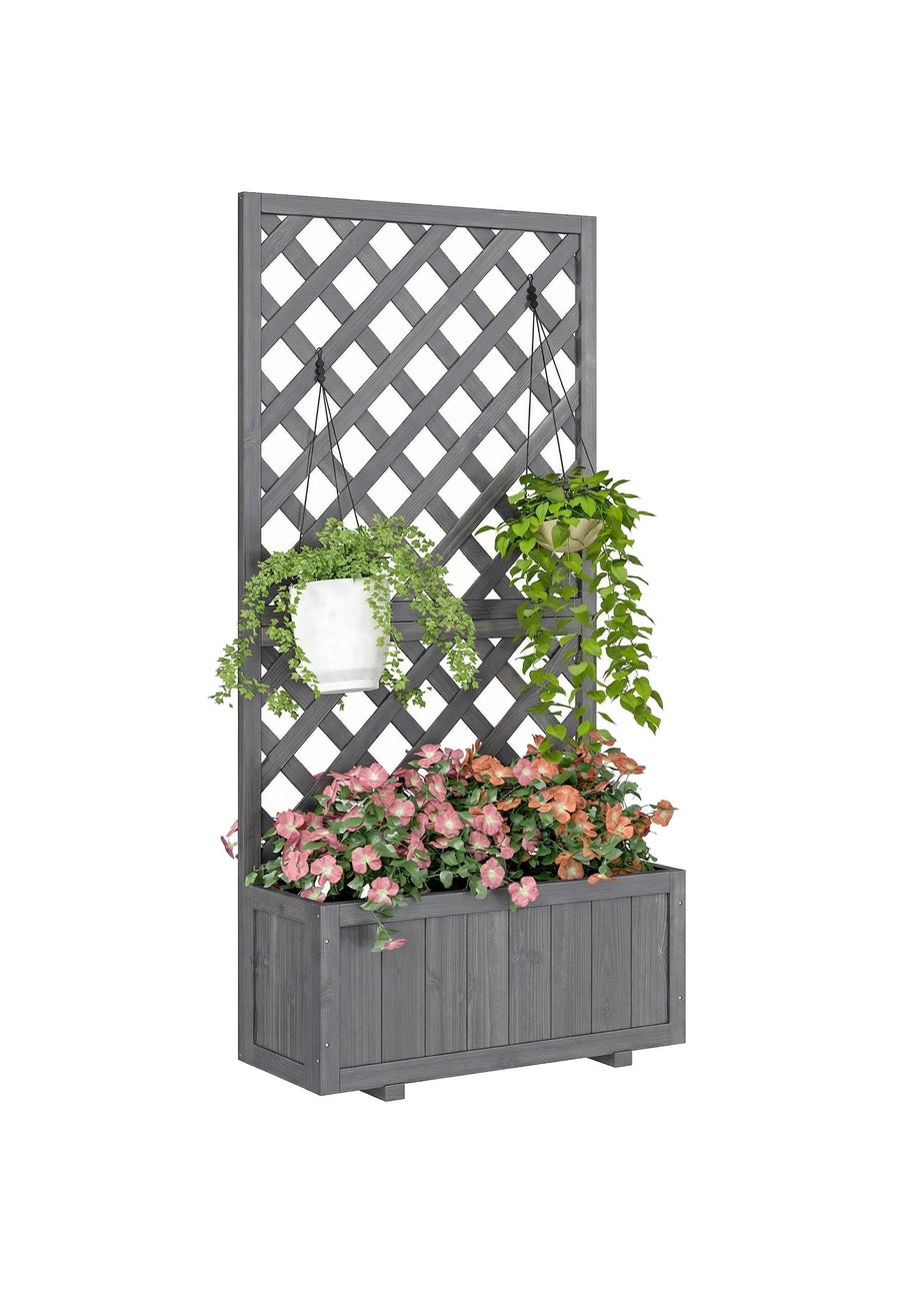 Outsunny Grey Wood Planter with Trellis for Climbing Plants