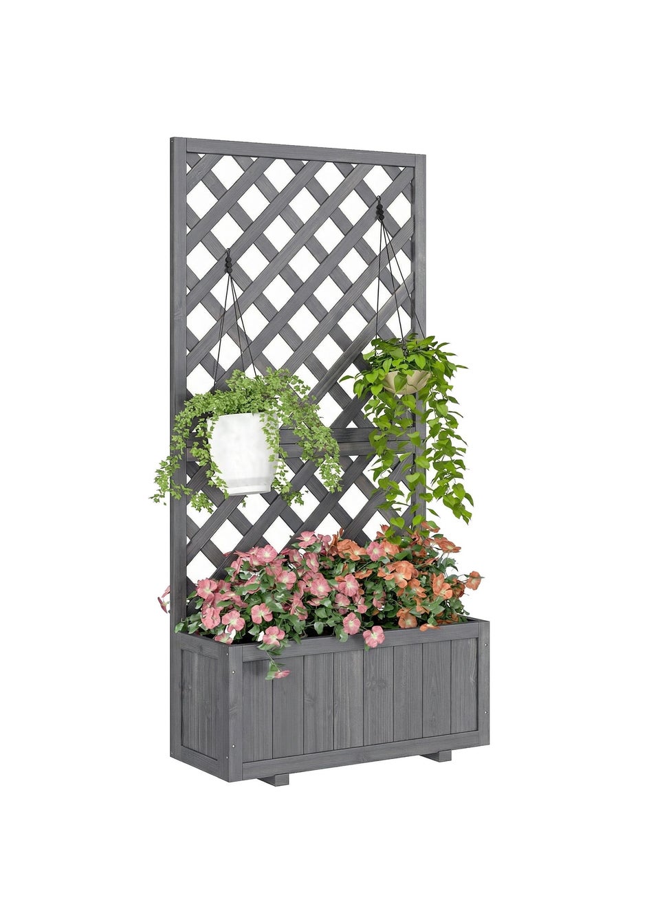 Outsunny Grey Wood Planter with Trellis for Climbing Plants