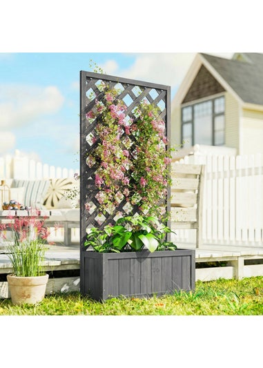 Outsunny Grey Wood Planter with Trellis for Climbing Plants