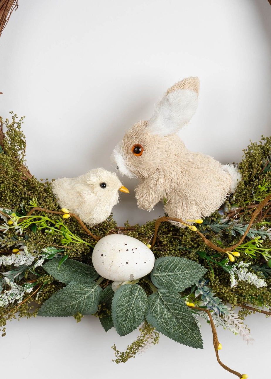 Scottish Everlastings Brown Easter Bunny and Chick Wreath (36cm)
