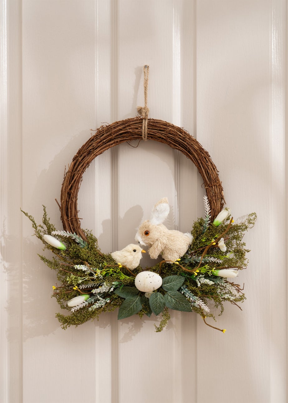 Scottish Everlastings Brown Easter Bunny and Chick Wreath (36cm)