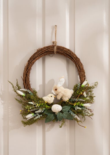 Scottish Everlastings Brown Easter Bunny and Chick Wreath (36cm)