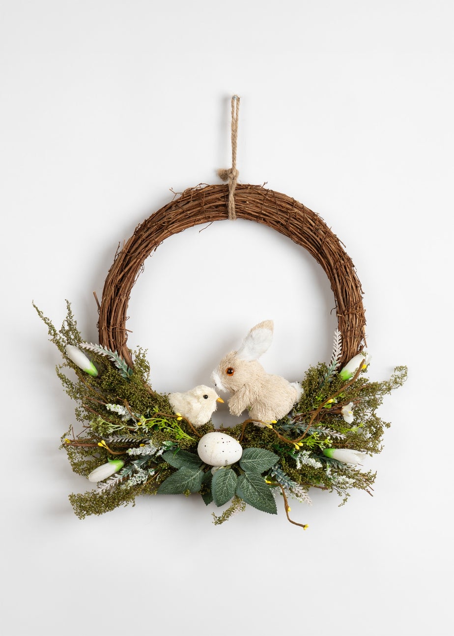 Scottish Everlastings Brown Easter Bunny and Chick Wreath (36cm)