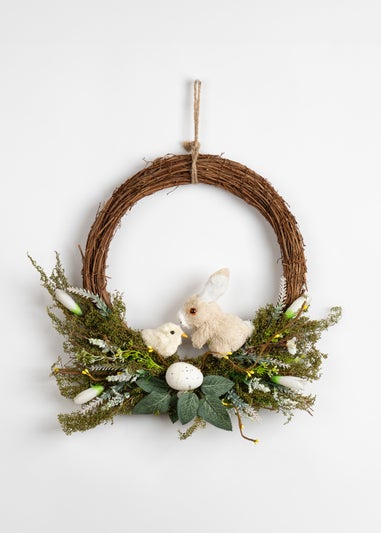 Scottish Everlastings Brown Easter Bunny and Chick Wreath (36cm)