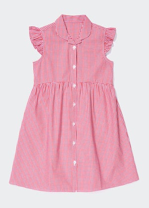 Girls Red Gingham Frill Sleeve School Dress 3 14yrs Matalan