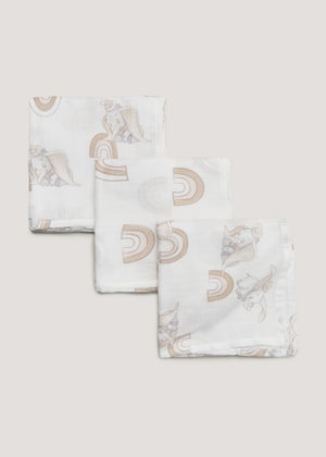 3 Pack Cream Disney Dumbo Muslin Cloths 70cm x 70cm Matalan