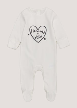Baby Cream Big Sister Sleepsuit Tiny Baby 18mths Matalan