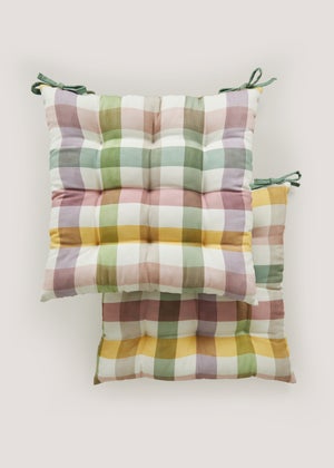 2 Pack Gingham Outdoor Seat Pads 40cm x 40cm Matalan
