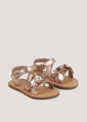 Girls Rose Gold Flower Sandals Younger 4 9 Matalan