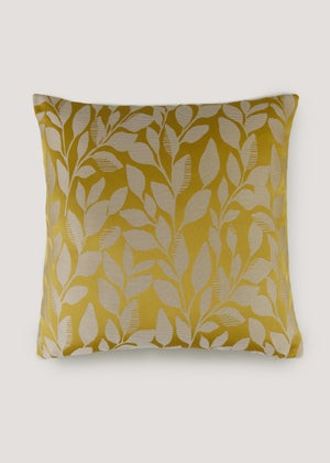 Yellow Jacquard Leaf Cushion 43cm x 43cm