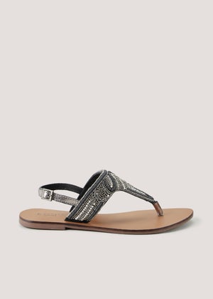 Black leather toe post sandals clearance