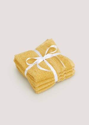 4 Pack Yellow 100 Egyptian Cotton Face Cloths Matalan