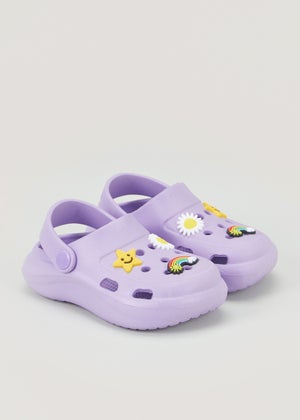 Girls Lilac Badge Clogs Younger 4 12
