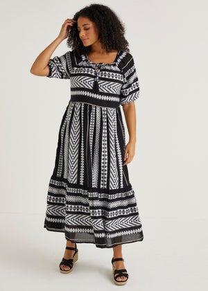 Papaya Petite Black Aztec Jacquard Midaxi Dress Matalan