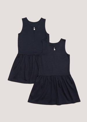 Girls 2 Pack Navy Jersey School Pinafore 3 9yrs
