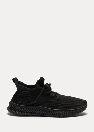 Black Lace Up Knitted Trainers Matalan