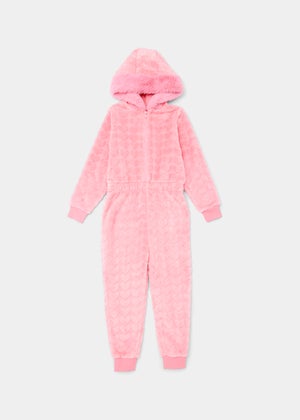 Girls Pink Embossed Heart Faux Fur Onesie 4 13yrs Matalan