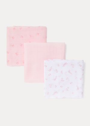 3 Pack Pink Muslin Cloths 73cm x 73cm Matalan