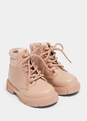 Girls pink lace up boots top