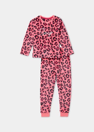 Girls Pink Leopard Print Pyjama Set 5 13yrs Matalan