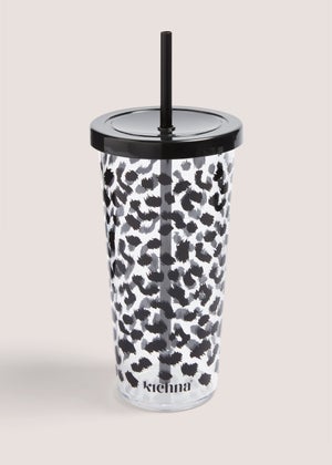 Cow Print - Black and White Acrylic Tumbler with Straw