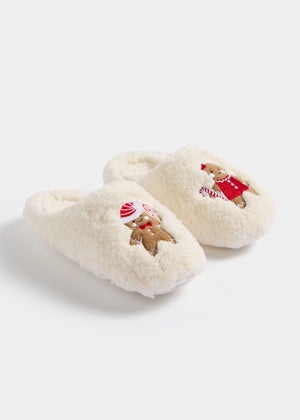 Beige Christmas Gingerbread Mule Slippers Matalan