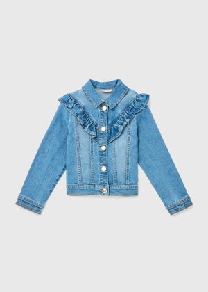 Girls Denim Mid Wash Frill Detail Denim Jacket 7 13yrs Matalan