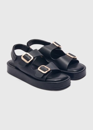 Black Double Buckle Chunky Sandals - Matalan