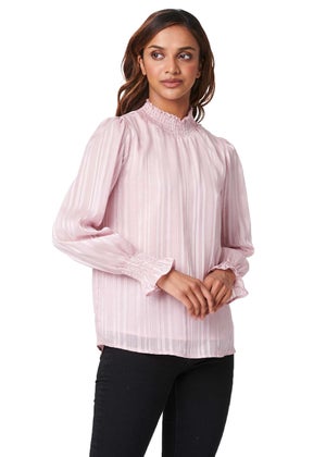 Izabel London Dusky Pink High Neck Shirred Detail Blouse Matalan