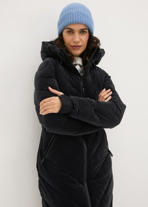Black Technical Rubberised Long Padded Coat Matalan