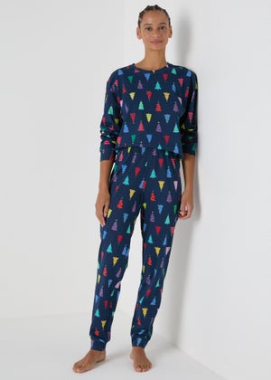 Navy Unisex Christmas Tree Pyjamas Matalan