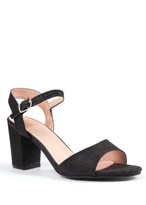 Where s That From Black Glitter Paityn Low Block Heel Sandals Matalan