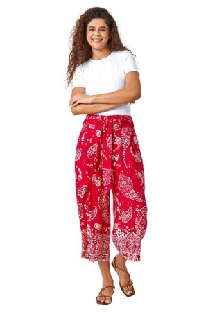 Roman Red Paisley Print Wide Leg Cropped Trousers - Matalan