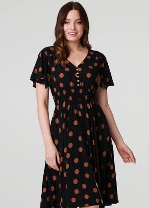 Izabel London Black Polka Dot Fit & Flare Short Dress - Matalan